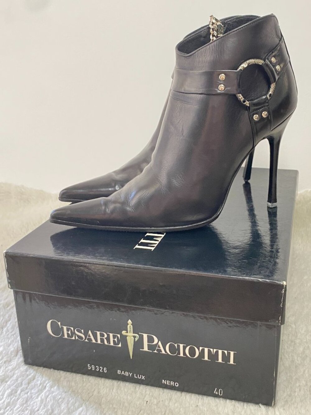Cesare Paciotti Baby Lux Black Leather Ankle Boots